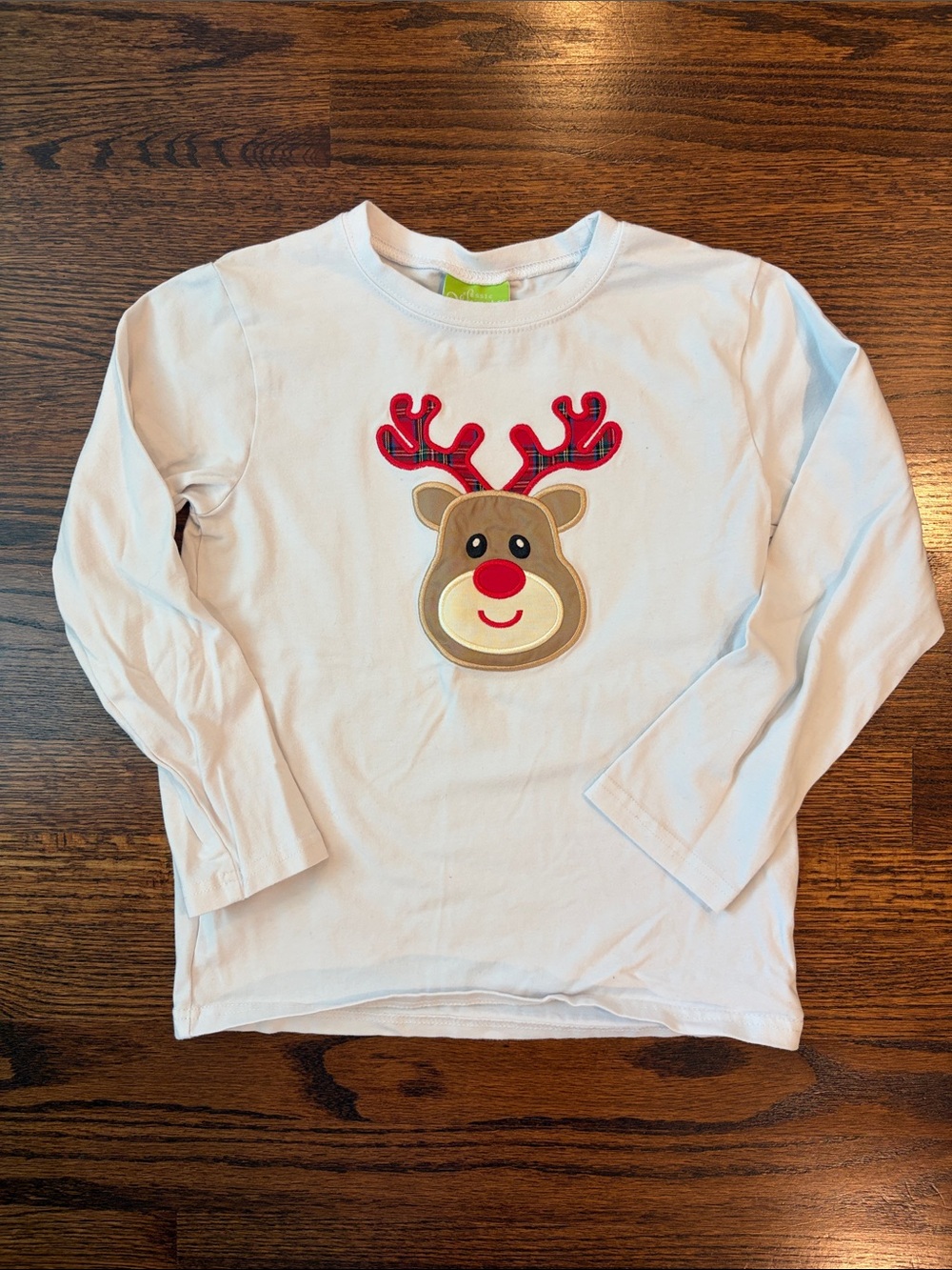 White Unisex Long-Sleeve Reindeer Appliqué Tee